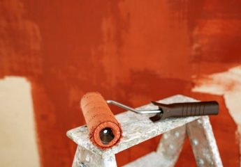 Paint roller on a ladder.